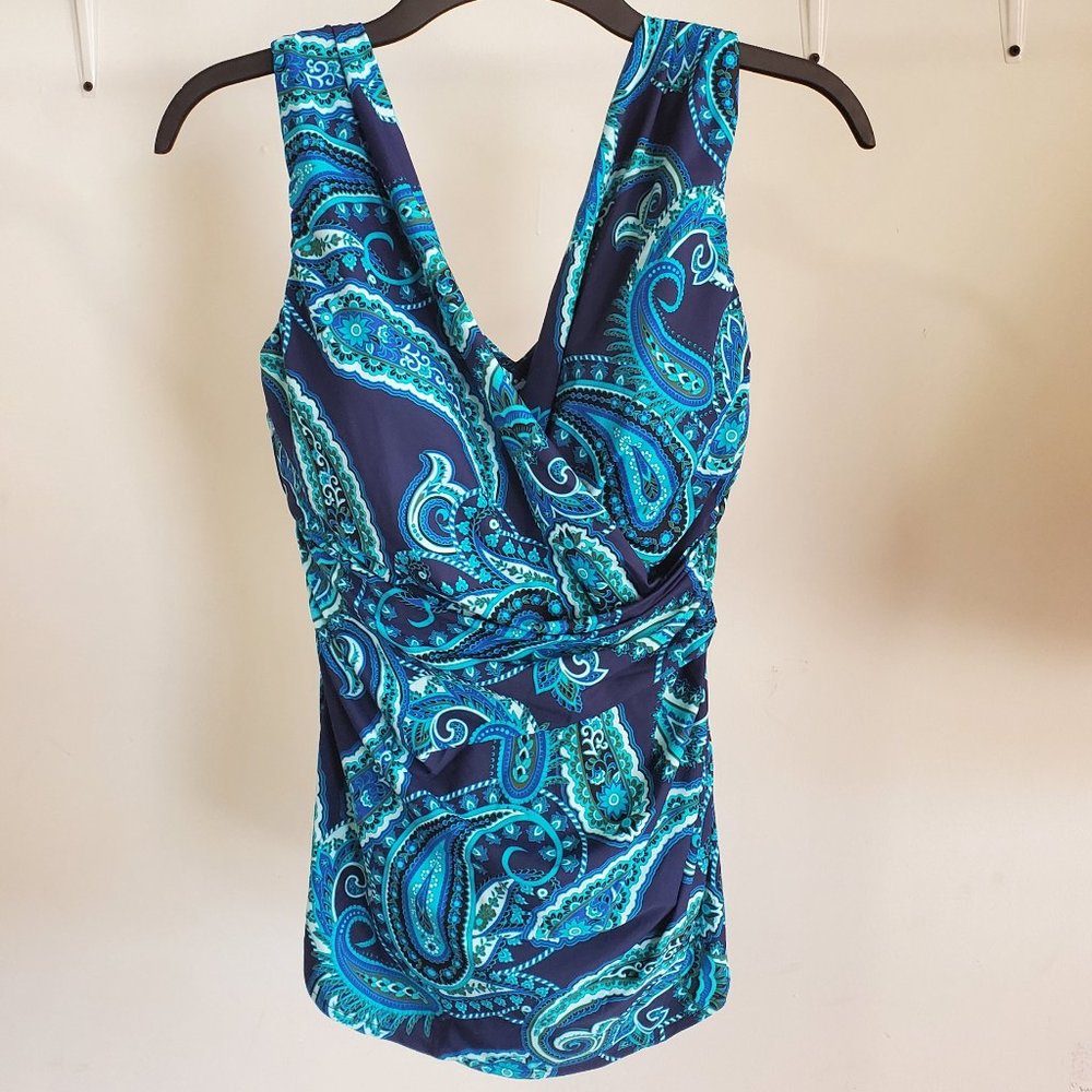 NWT Lands' End Womens Slender V-Neck Tunic 1 Piece Blue Size 8 DD Cup $150 3e197